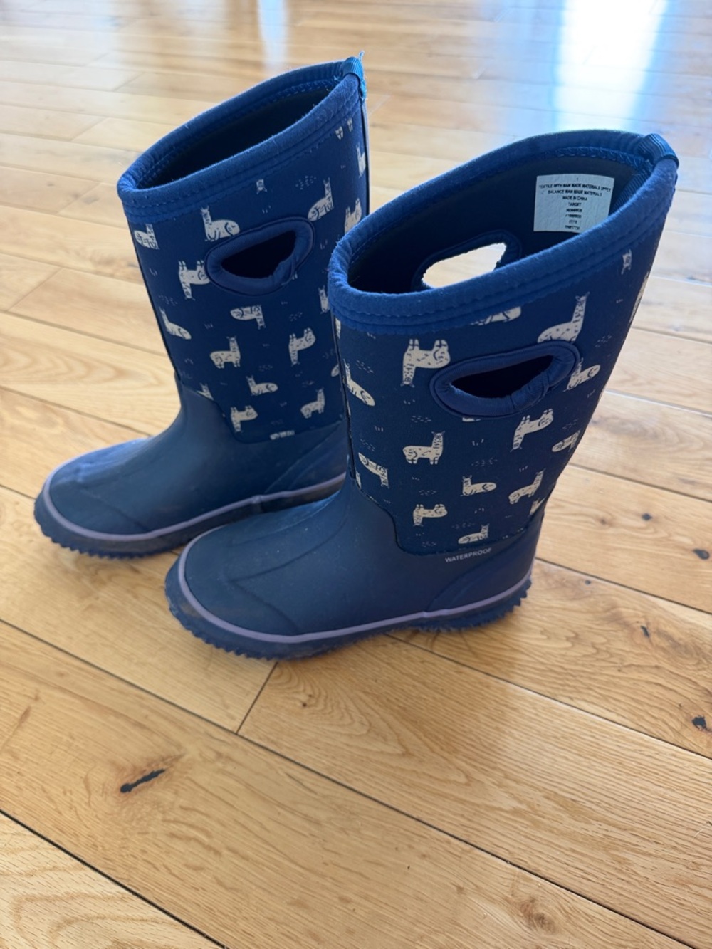 Target Kids Navy Blue Rain Boots with Llama Pattern